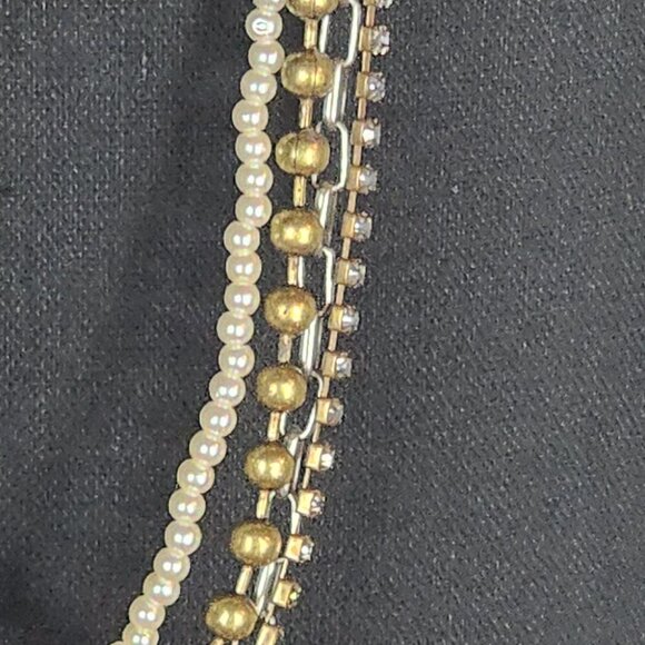 Chico's Silver Gold White Faux Pearl Crystal Ball Chain Box Link 36" Necklace - Picture 4 of 16